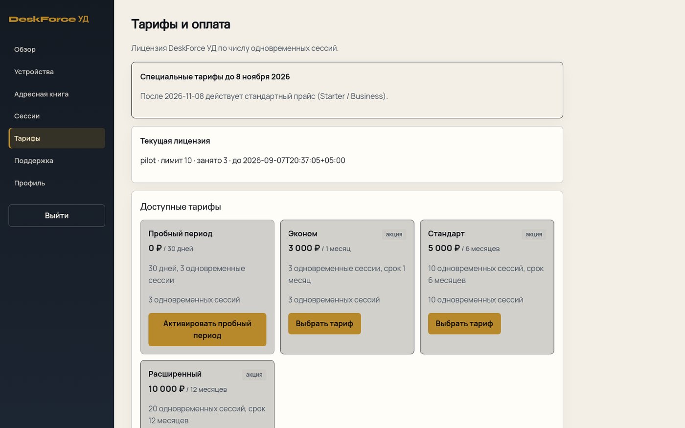 Тарифы и оплата в кабинете